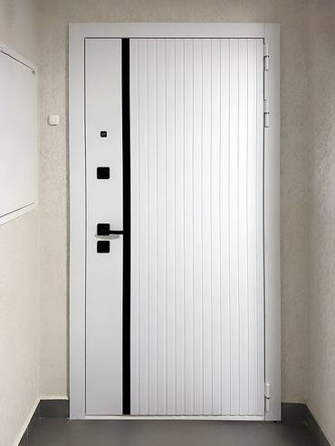 Белая дверь с вертикальной полоской